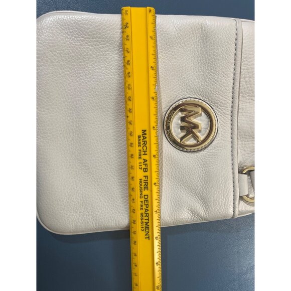 Michael Kors Cream White Pebbled Leather Crossbody Bag Gold Hardware Snap Close - Picture 13 of 13